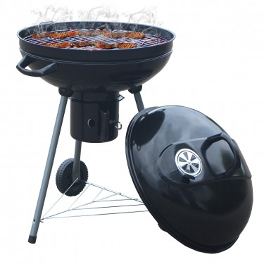 ROBBY BBQ A CHARBON 57CM - EMAILLE NOIR - COUVERCLE - 64 x 62 X 96,5
